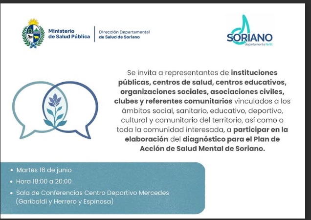 Invitación para la elaboración del  Plan de Acción de Salud Mental de Soriano.
