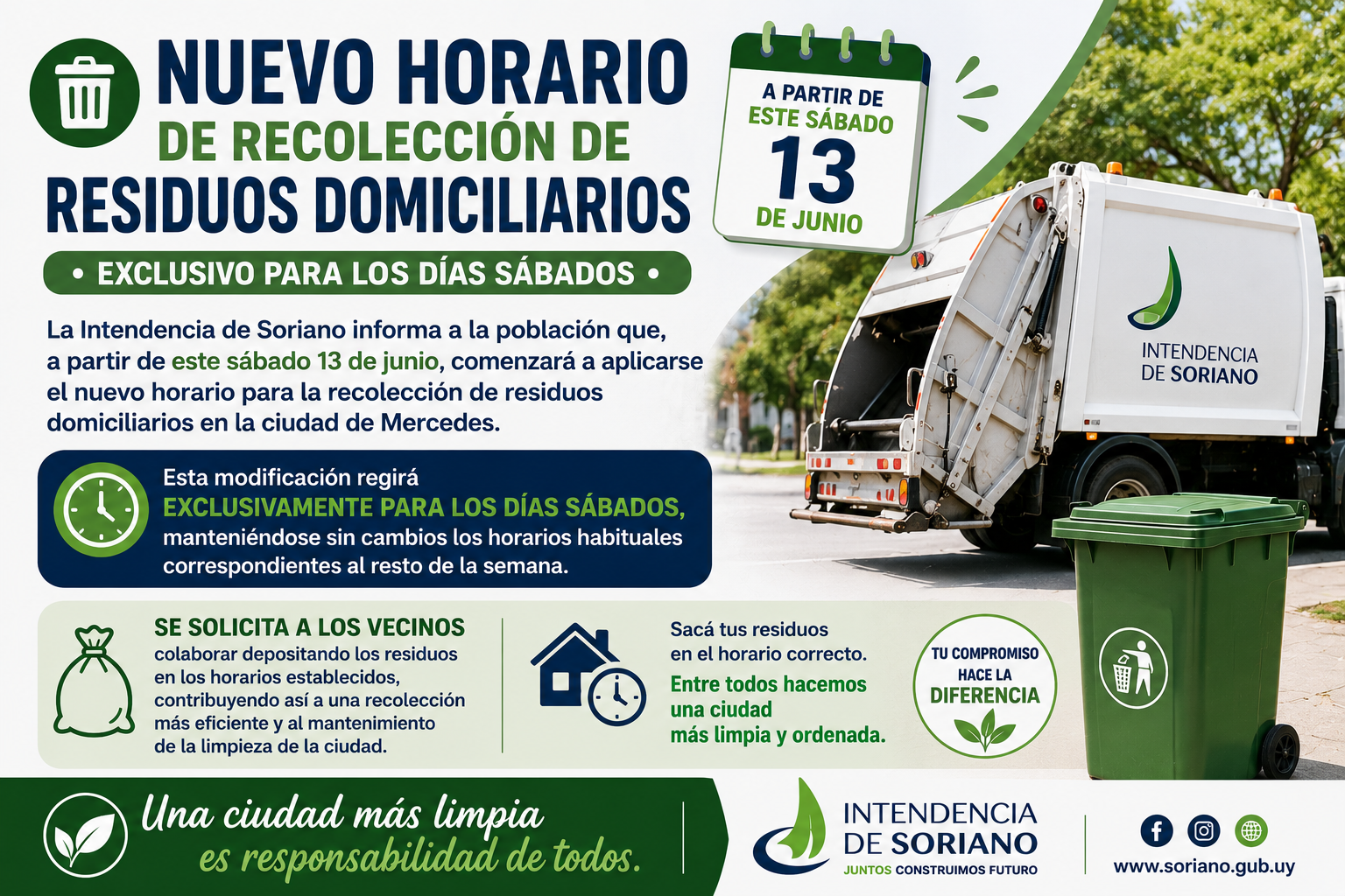 Nuevo horario para la recolección de residuos domiciliarios