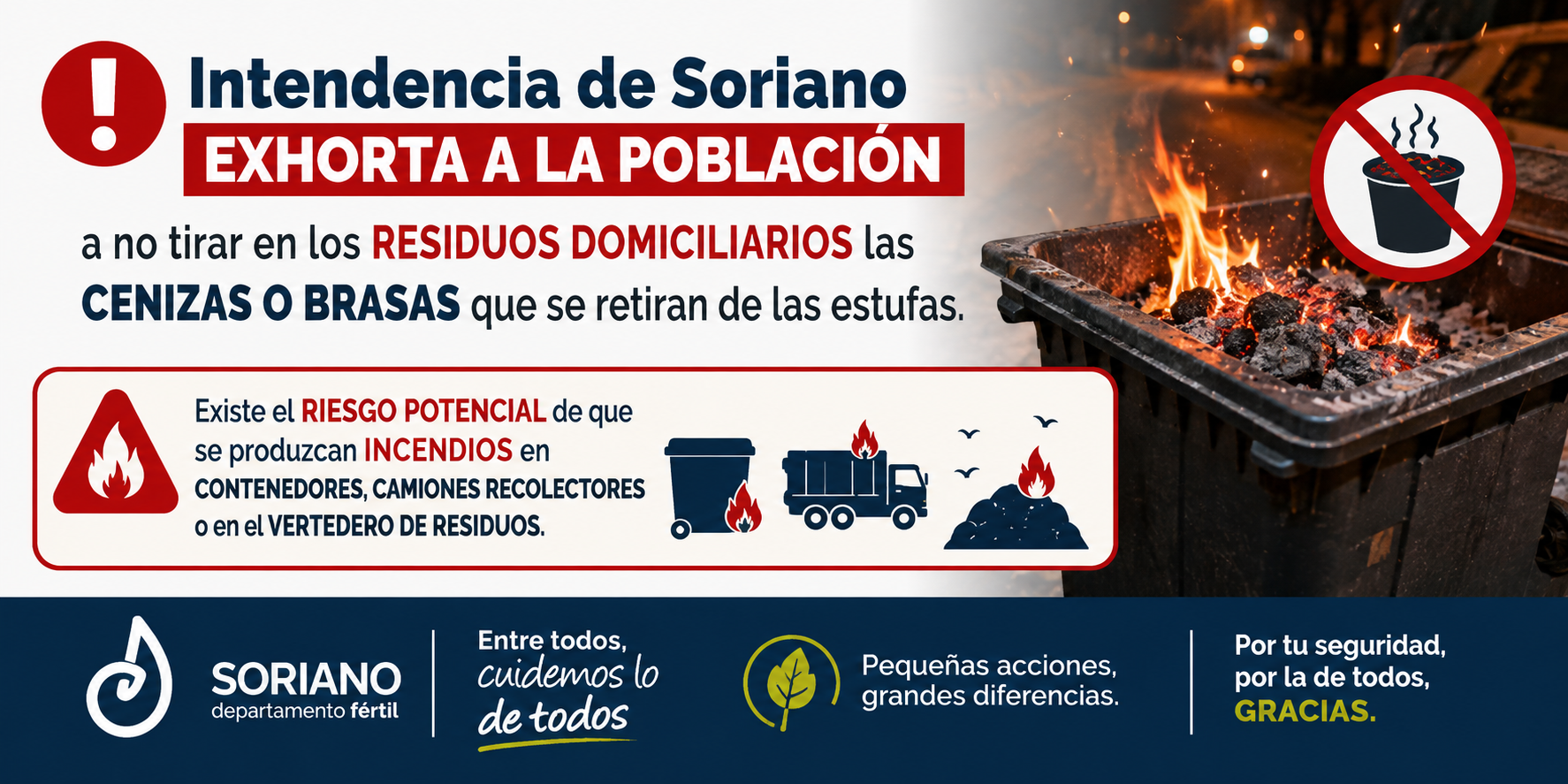 Residuos domiciliarios con cenizas o brasas